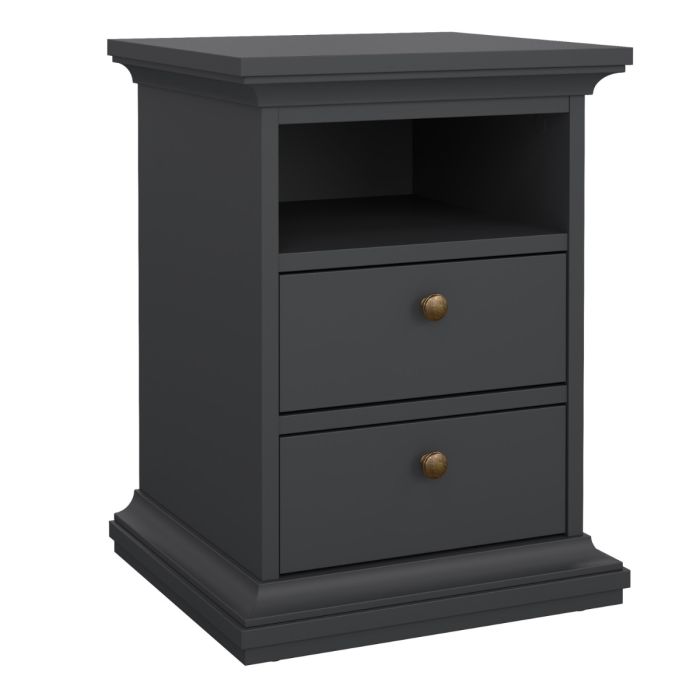 Paris 2 Drawers Bedside Table - Matt Grey