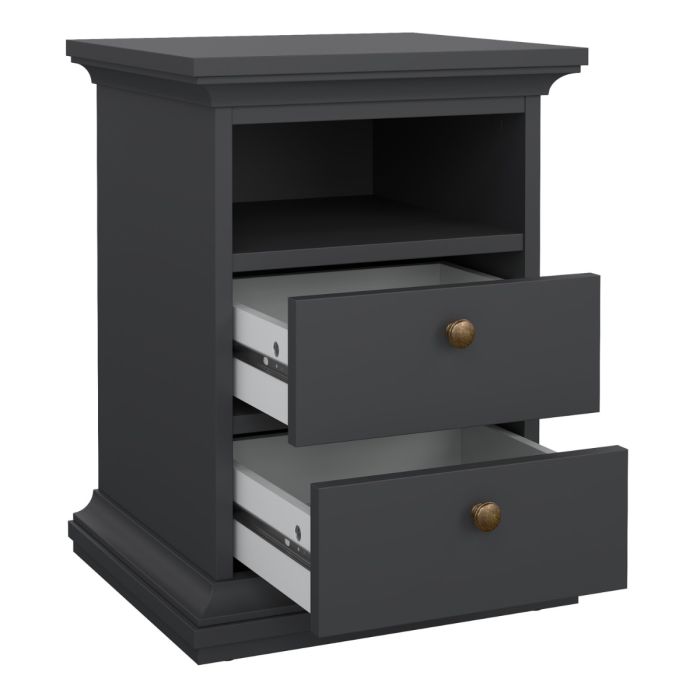 Paris 2 Drawers Bedside Table - Matt Grey