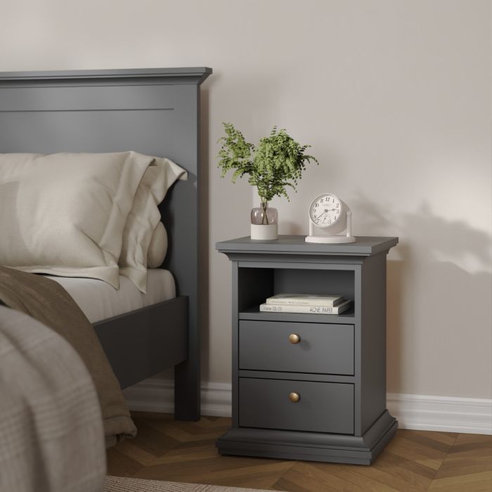 Paris 2 Drawers Bedside Table - Matt Grey