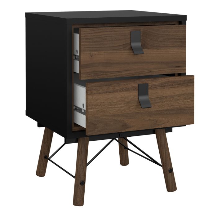 Ry 2 Drawers Bedside Table - Walnut