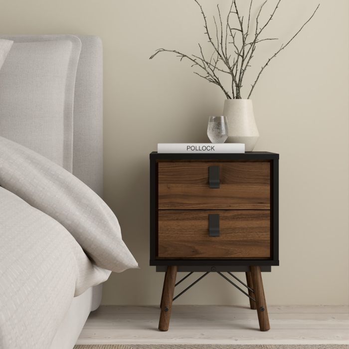Ry 2 Drawers Bedside Table - Walnut