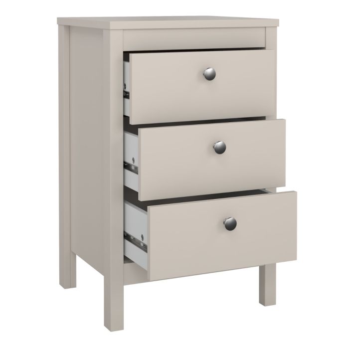 Madrid 3 Drawers Bedside Table - Cashmere