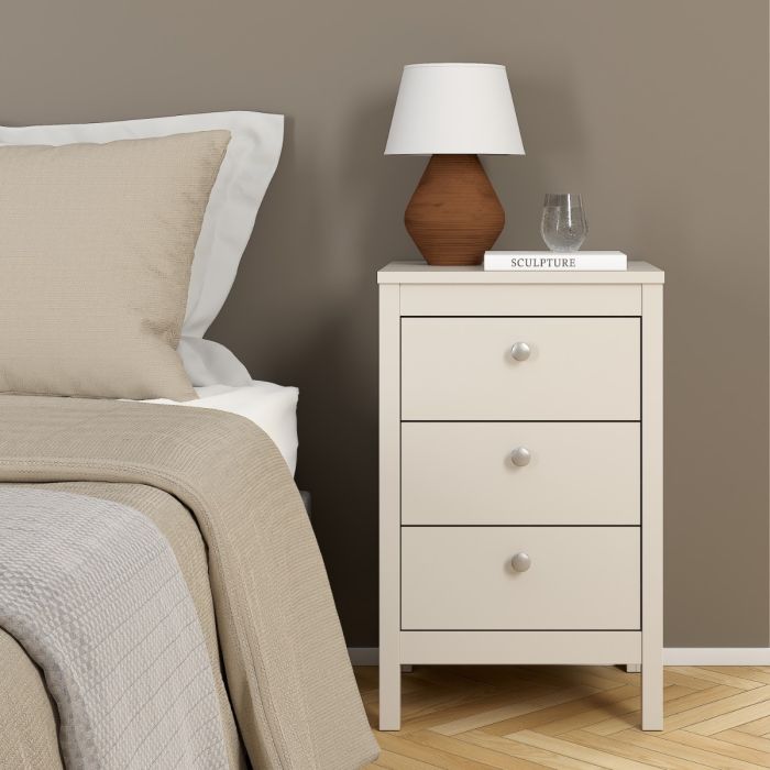 Madrid 3 Drawers Bedside Table - Cashmere