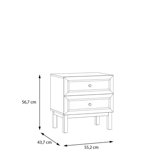 Wensley 2 Drawers Bedside Table - Light Silver