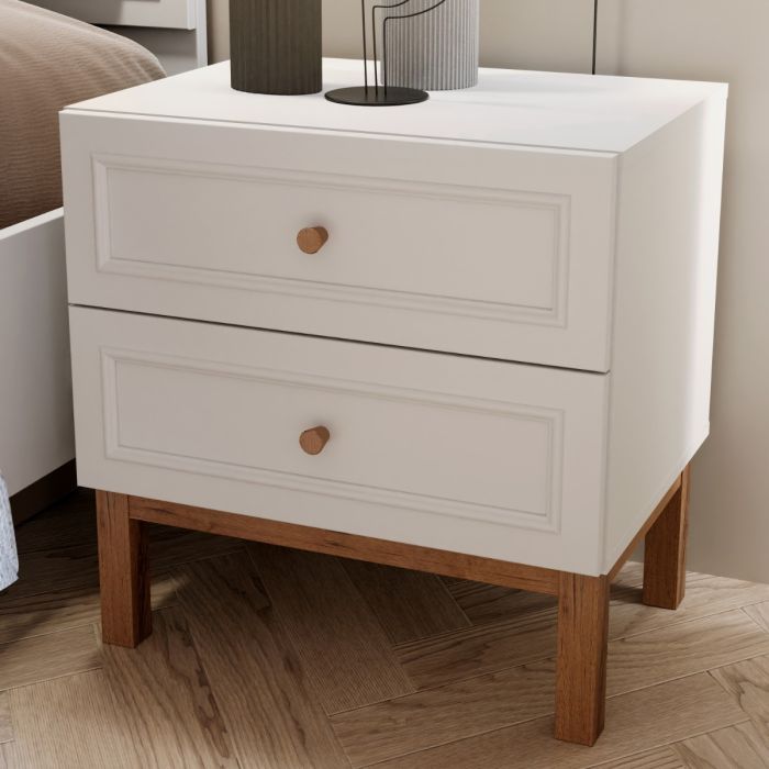 Wensley 2 Drawers Bedside Table - Light Silver