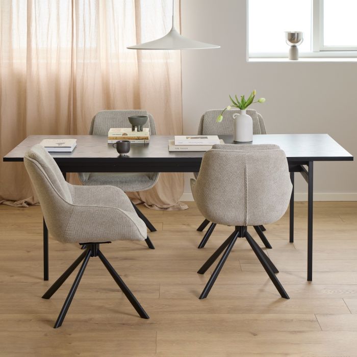 Black Angus Dining Table with 4 Sand Swivel Dining Chairs