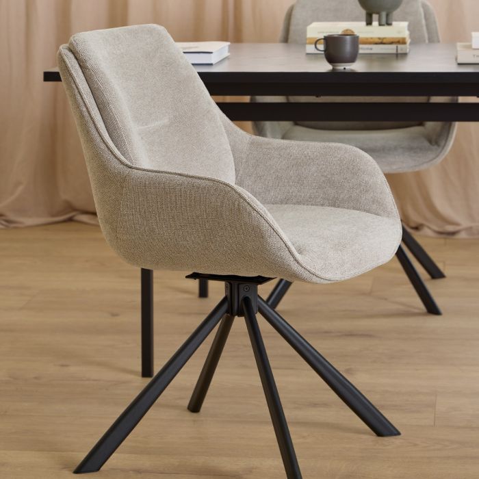 Black Angus Dining Table with 4 Sand Swivel Dining Chairs