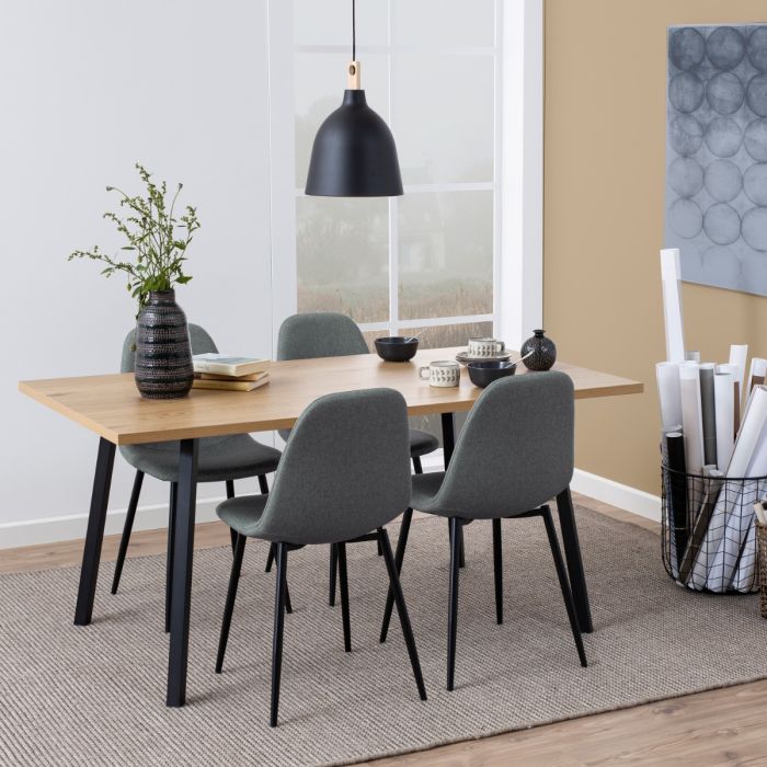 Black Cenny Dining Table with 4 Grey Dining Chairs