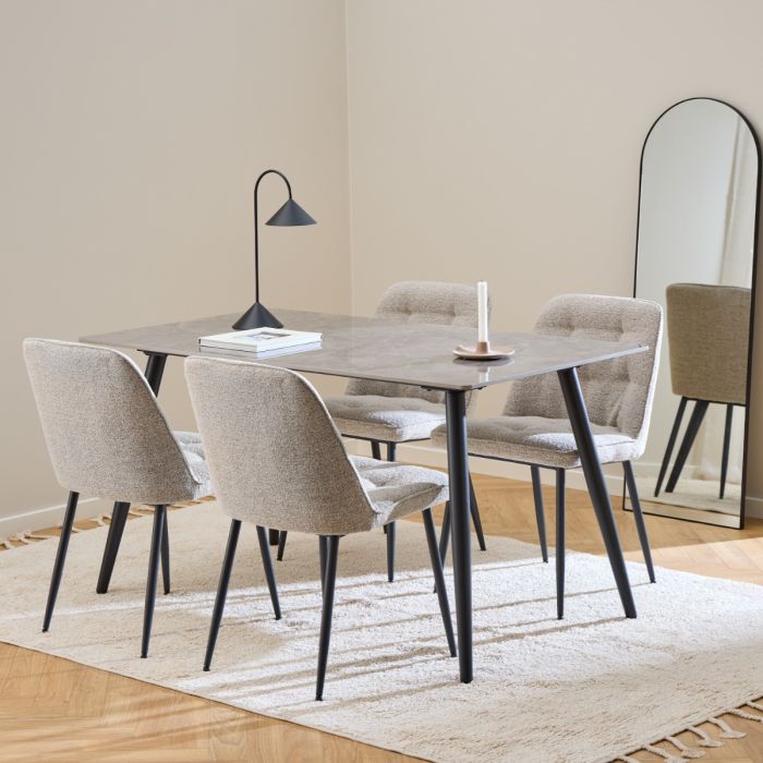 Grey Wicklow Dining Table with 4 Beige Dining Chairs