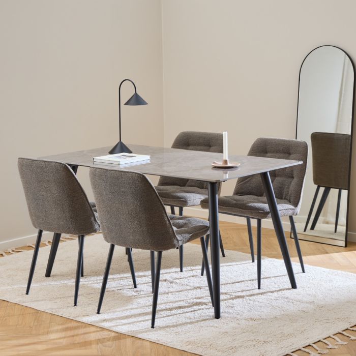 Grey Wicklow Dining Table with 4 Taupe Dining Chairs