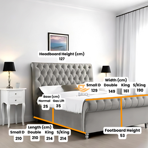 Lille Sleigh Bed with optional ottoman storage