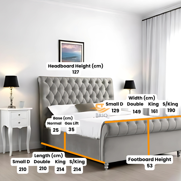 Lille Sleigh Bed with optional ottoman storage