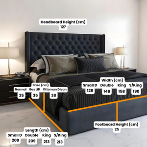 Soho Wingback Bed with optional ottoman storage