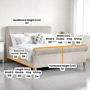 Rosa Sleigh Bed with optional ottoman storage