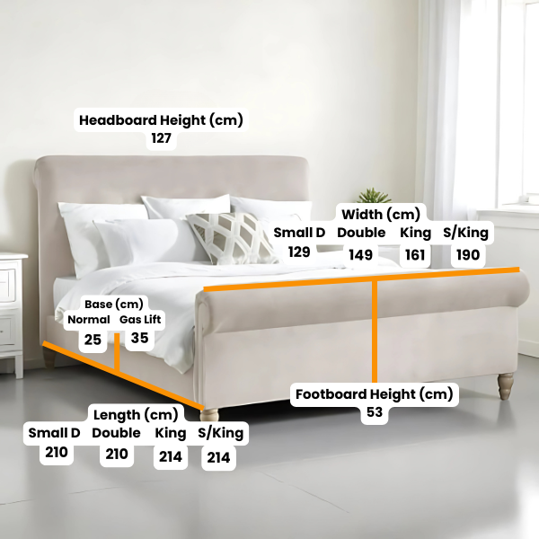 Rosa Sleigh Bed with optional ottoman storage