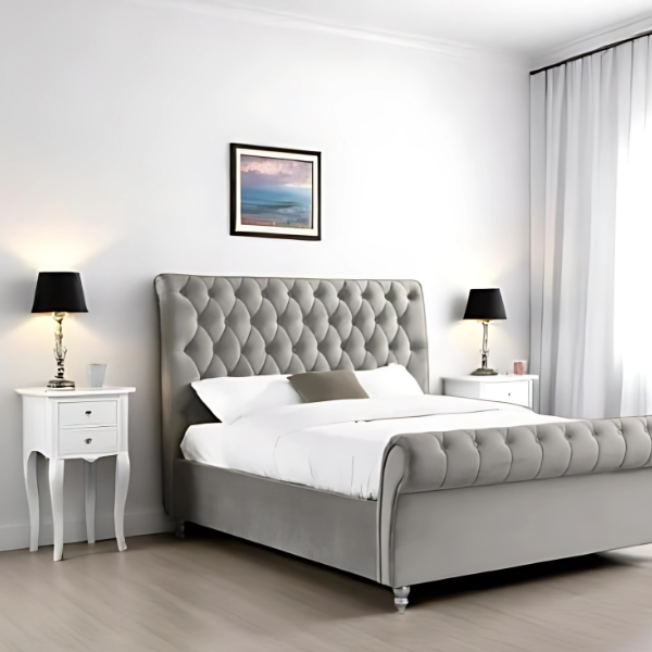 Lille Sleigh Bed with optional ottoman storage