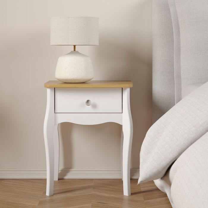 Baroque  1 Drawer Bedside Table - White