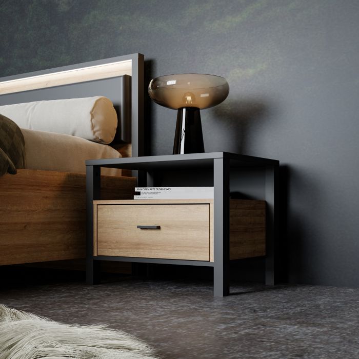 High Rock 1 Drawer Bedside Table - Matt Black
