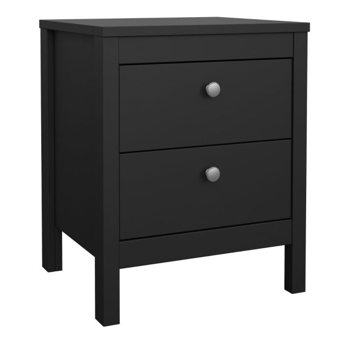 Madrid 2 Drawers Bedside Table - Matt Black
