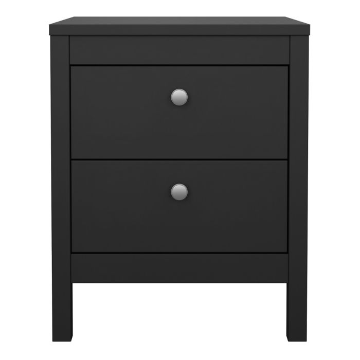 Madrid 2 Drawers Bedside Table - Matt Black