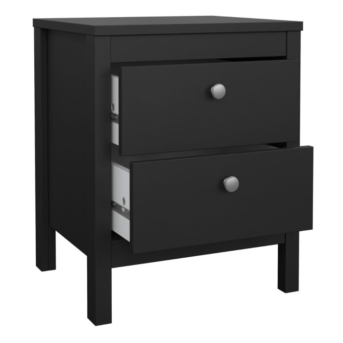 Madrid 2 Drawers Bedside Table - Matt Black