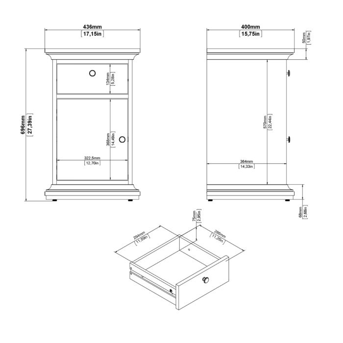 Paris Bedside Table - Matt Grey