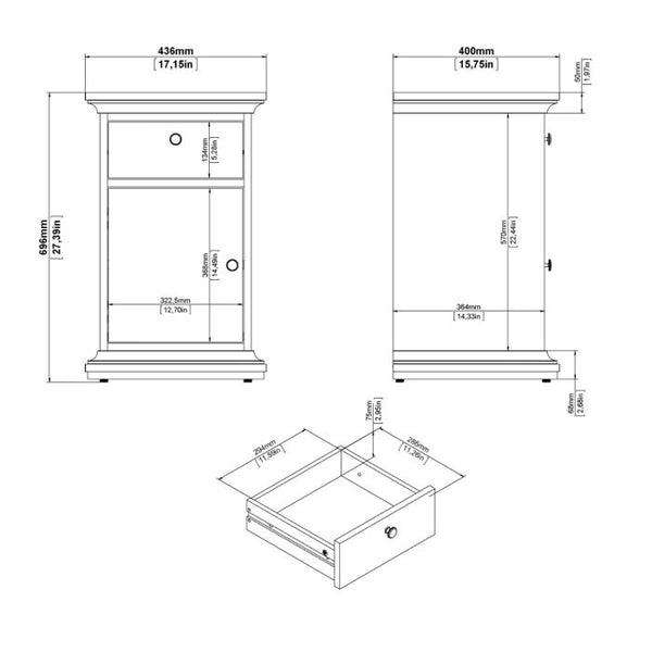 Paris Bedside Table - Matt Grey